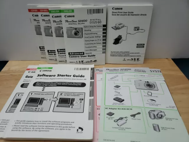 Canon Powershot SD600 Digital IXUS 60 Juego manual, completo