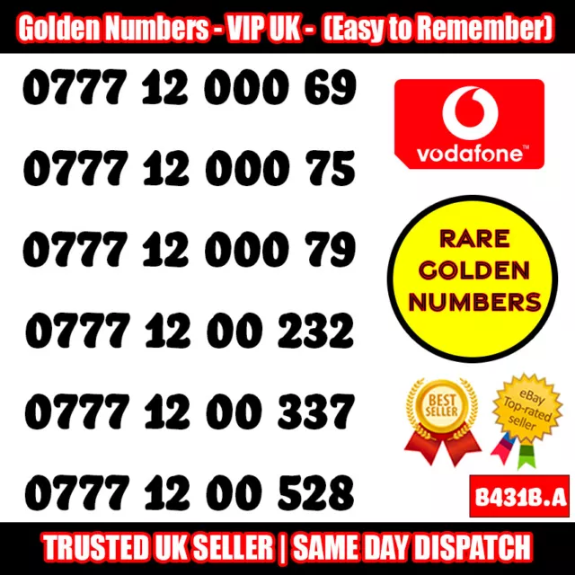 Golden Numbers VIP UK SIM - Easy to Remember & Memorize Numbers LOT - B431B.A
