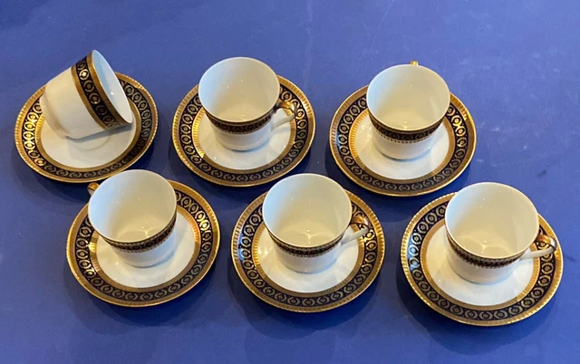 Service à Café Bernardaud Pour Christofle - 6 Tasses/soucoupes, Porcelaine Fleurie, Très Bel état