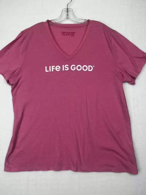 Life is Good Shirt Women's XX Large Pink Short Sleeve V-neck Ladies Tee