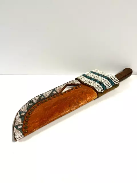 Antique Native American Indian Leather Scabbard & Skinning Knife; 1880’s to 1890