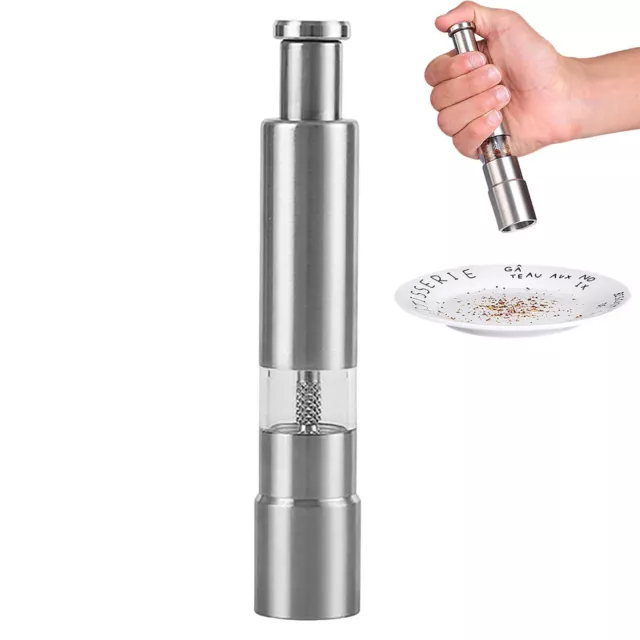 Stainless Steel Salt And Pepper Grinder One Handed Push Top Salt Pepper Mill