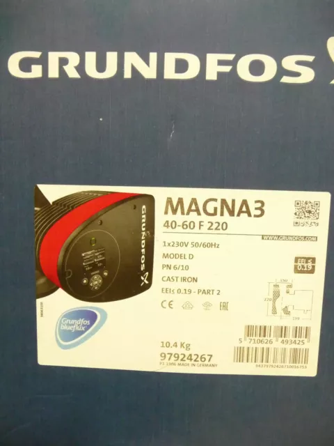 Grundfos Magna3 40 - 60 F Heizungspumpe 230 Volt Umwälzpumpe 220 mm NEU P