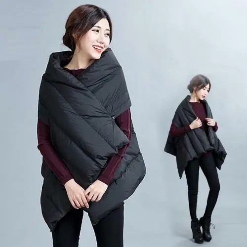 Women Down Vest Jacket Winter Oversized Casual Cape Parka Poncho Waistcoat New L 3