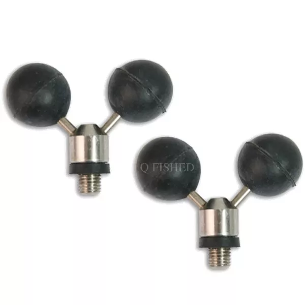 2 x TWIN STAINLESS STEEL BLACK ADJUSTABLE BALL RESTS CARP FISHING