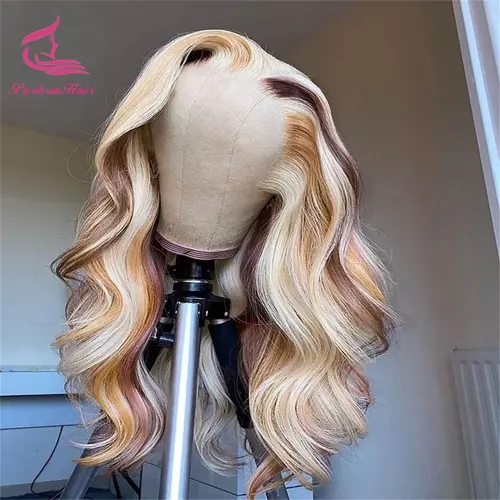 Highlight 613 Brown Blonde Colored Human Hair Wig Body Wave OmbreLace Front Wigs