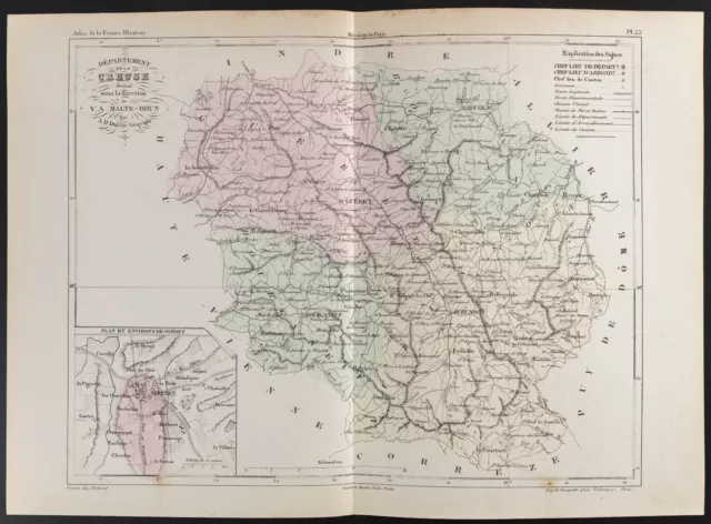 1855 - Carte ancienne du département de la Creuse, par Dufour