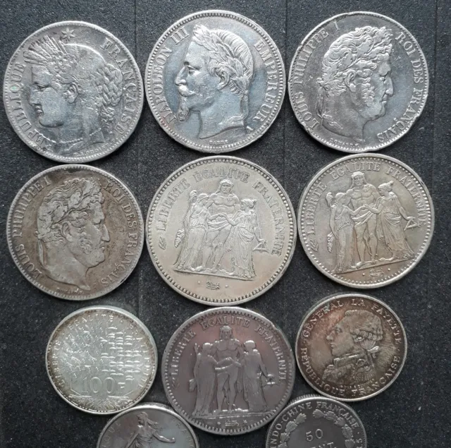 Lot Monnaies Francaise 5 Francs Napoleon + Ceres + Hercule Etc Etc  Argent 220G