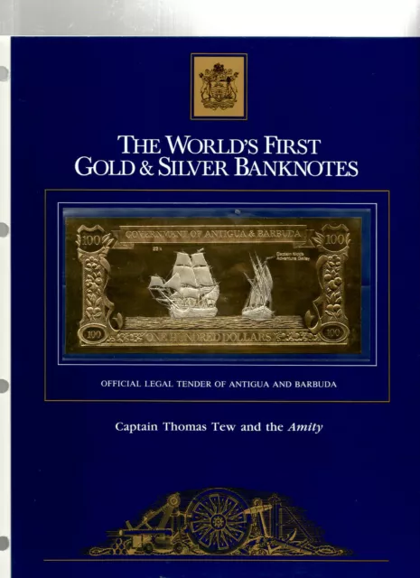 23kt Gold & Silver UNC $100 Antigua 1981 - Captain Thomas Tew & The Amity