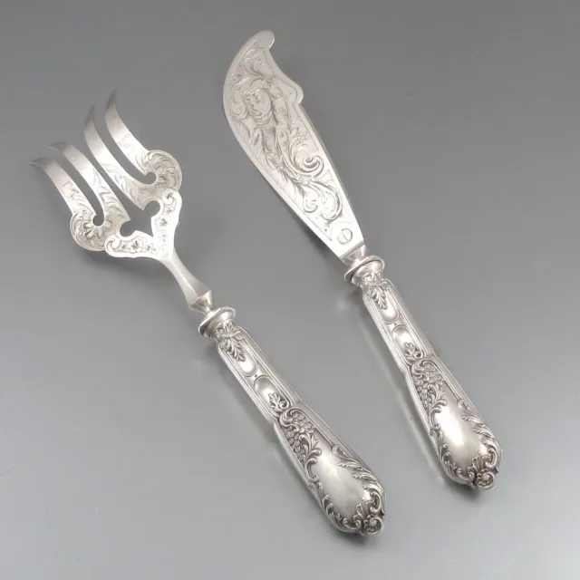 Antique French Sterling Silver Clad fish Serving Set Fork & Knife, Henri Lapeyre