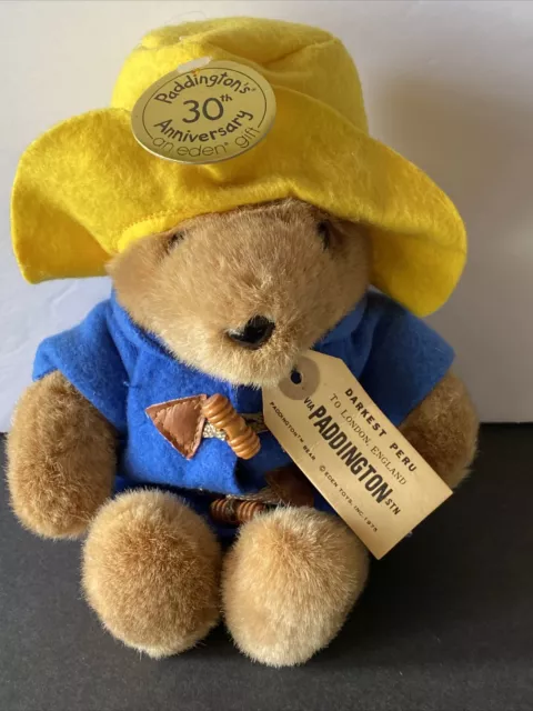 Vintage PADDINGTON BEAR Plush Doll 10” 30th Anniversary w/Tags Eden NY USA