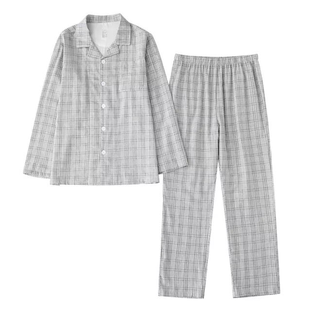 Mens Plaid Cotton Pajamas Cotton Long Sleeve Double-layer Gauze Sleepwear