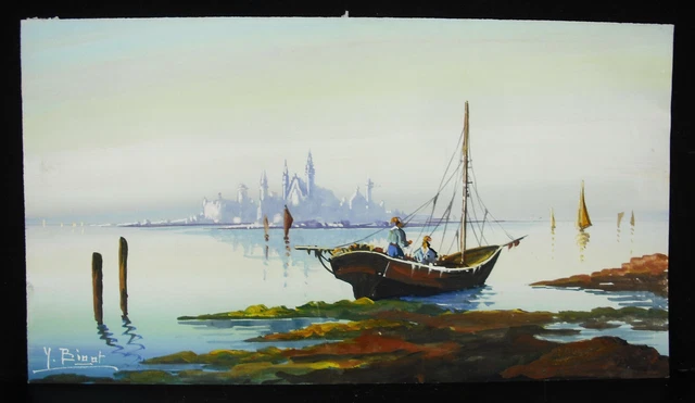 Y Bigot "O Bioot (?) Dibujo Original Pescadores Véniciens Venecia Italia Barco