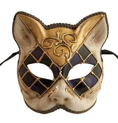 Mask Cat Venetian Carnival Venice-Mosaic Black Purple Golden -1942-V83B