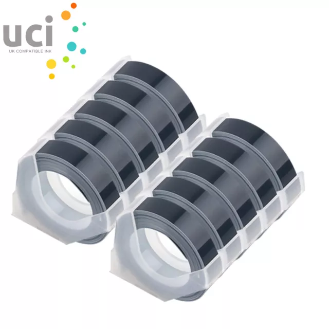 10 Rolls Embossing Label Tape Compatible with DYMO 9mmx3mm WHITE ON BLACK