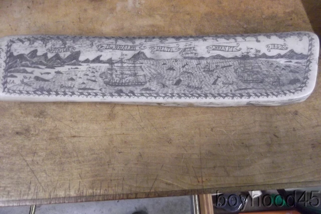 Very Large Replica of Scrimshaw Carving of "The Whaler Delta, 1842."