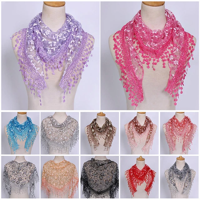 1 pz sciarpa in pizzo donna triangolo alla moda avvolgente donna scialle fiore ShA-H7