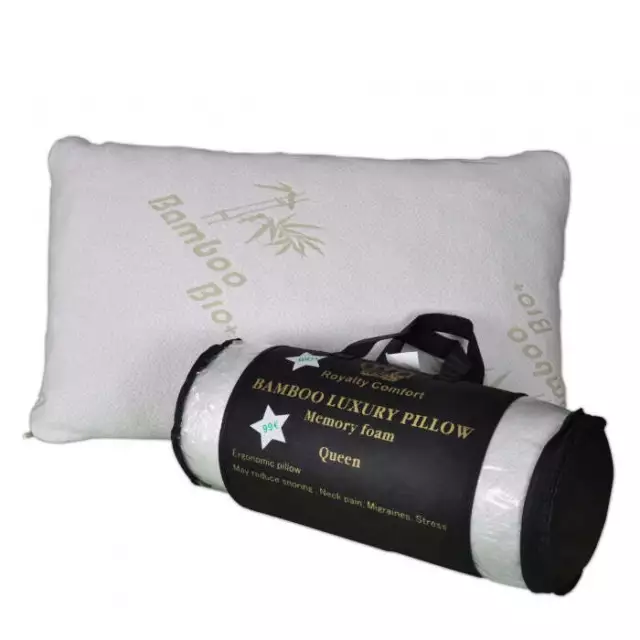 Royalty Comfort HG-5076BM: Bamboo Luxury Pillow with Ergonomic Memory Foam - Que