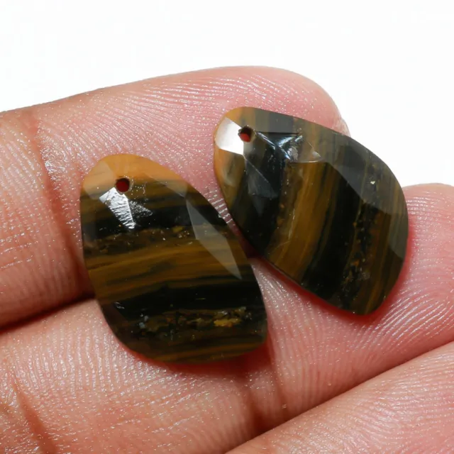 Natural Tiger'S Eye Pair Gemstone Loose Beads Faceted Fancy 30X13X2 mm SH-23663