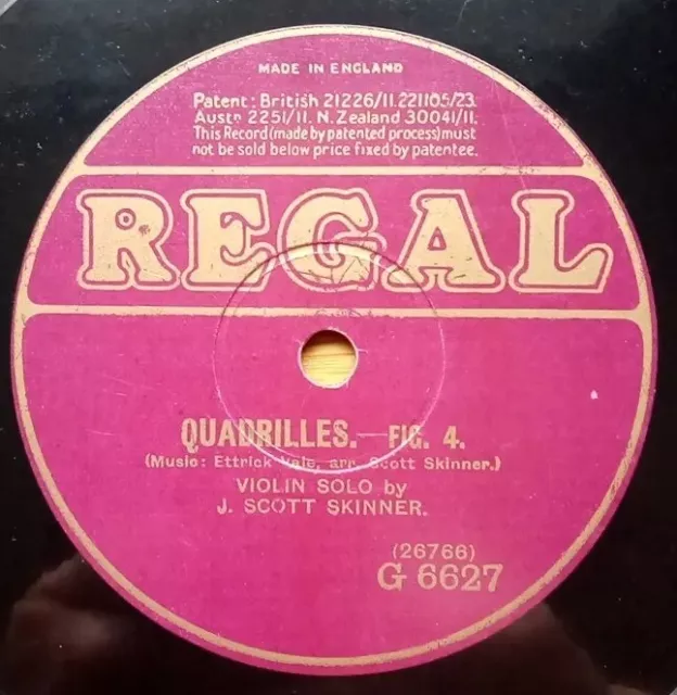 Scott Skinner "Ettrick Vale  Quadrille Fig. 4/5" (1909) 78rpm 10" Reg G6627 EX+