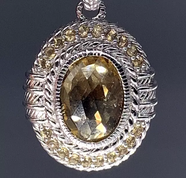 Judith Ripka Sterling Silver Oval Canary Citrine Pendant w/canary CZ s  1.75"