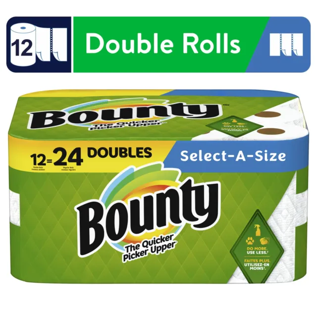 Bounty 12 Double Rolls(24 Regular Rolls) White Select-a-Size Paper Towels