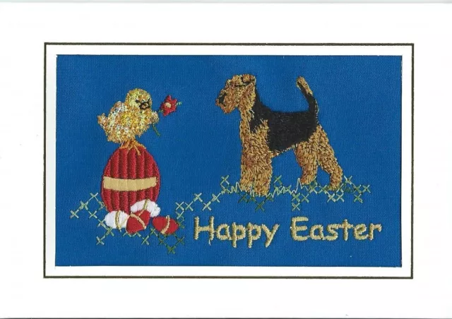 Easter Embroidered Card by Dogmania Welsh/Airedale Terrier