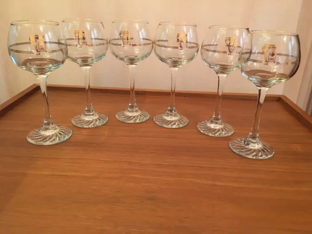 6x Vintage Canada Winter Olympic 1988 Calgary Wine Glasses 22K Gold Trim