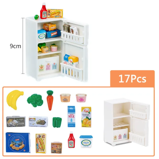17PCS Dollhouse Miniature Refrigerator Mini Doll House Food Kids Toys Model Acc
