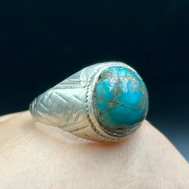 Wonderful Ancient Roman Beautiful Turquoise Stone Silver Rare Ring