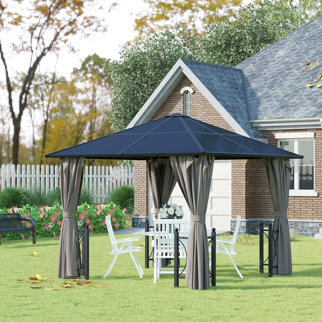 Outsunny Pavillon Gartenpavillon Partyzelt mit Seitenteilen PC Dach Alu 3 x 3 m
