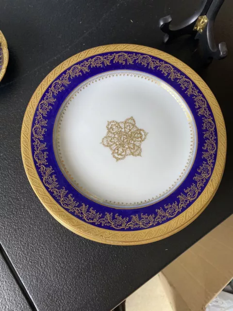 Theodore Haviland Limoges Cobalt Blue Gold Encrusted Lunch Plates 7” 5pc Antique