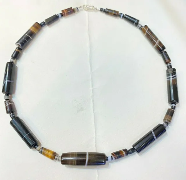 Old Ancient  Antique old Banded agate beads necklace from Angkor Cambodia