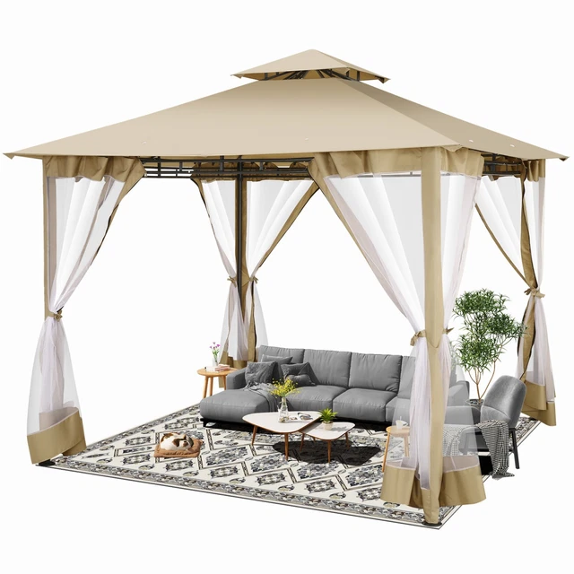 Pavillon 3x3 m Gartenpavillon Wasserdicht Pavillion mit Doppeldach Moskitonetz