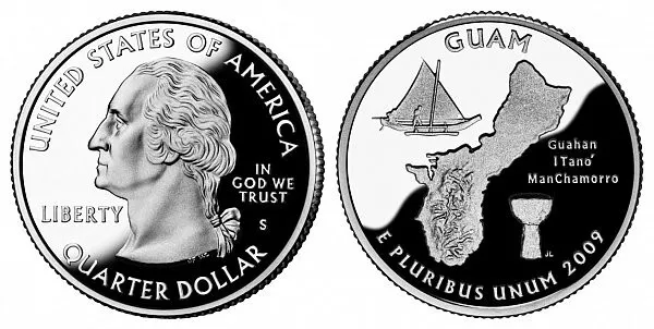 2009 S Gem Bu Proof Guam State Pr/Pf Us Quarter Unc Coin#3718