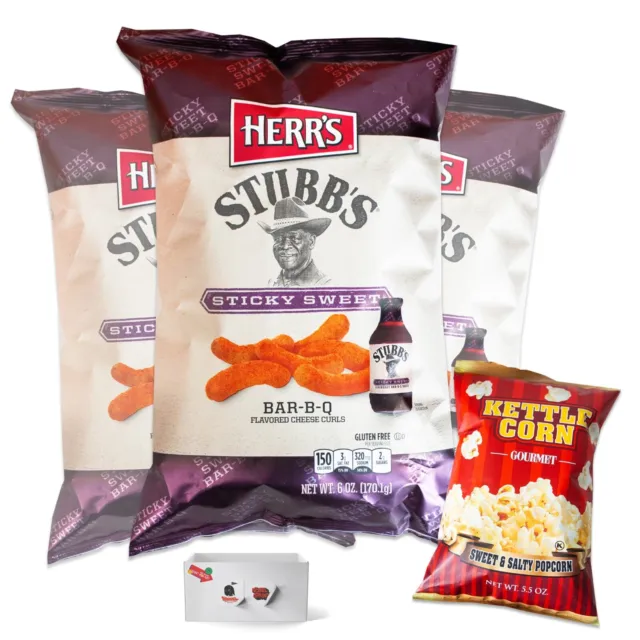 Stubbs Sticky Sweet BBQ Cheese Curls (3, 6oz bags) + Kettle Popcorn - 4 Items