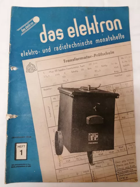 Das Elektron Heft NR. 1 / Jahrgang / 1949 (1783)