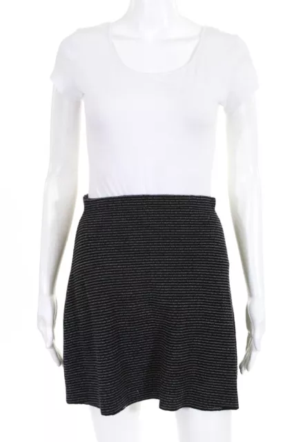 Theory Womens Stripe A-Line Mini Skirt White Black Size Small