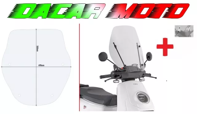 PARABREZZA trasparente completo kit attacchi 54x49 CM NIU MQI GT 2021 2022  GIVI