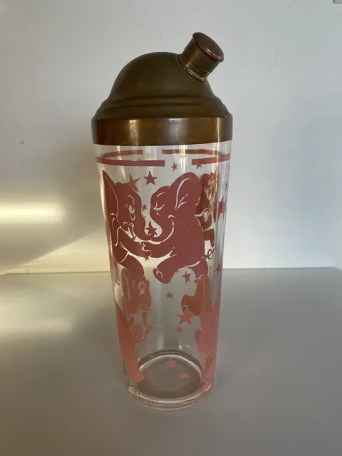 Vintage MCM Hazel Atlas Dancing Pink Elephant Martini Drink Cocktail Shaker EXC