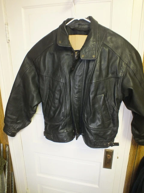 Wilsons Black Leather Biker Motorcycle Jacket Mens XL Vintage