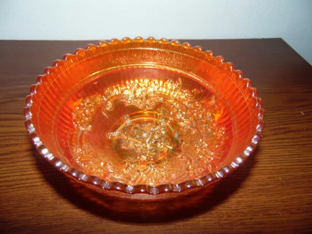 Vintage Imperial Windmill Carnival Glass Bowl Iridescent Marigold Scallop Edges