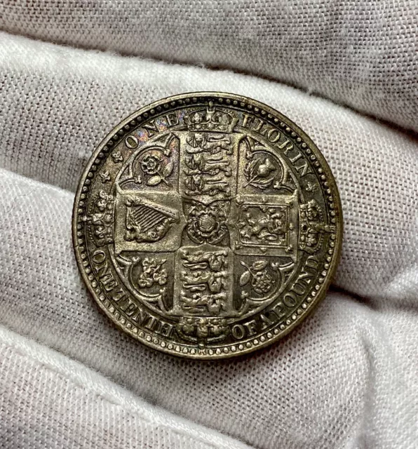 1849 Great Britain Silver Godless Gothic Florin Scarce High Grade Beautiful 2