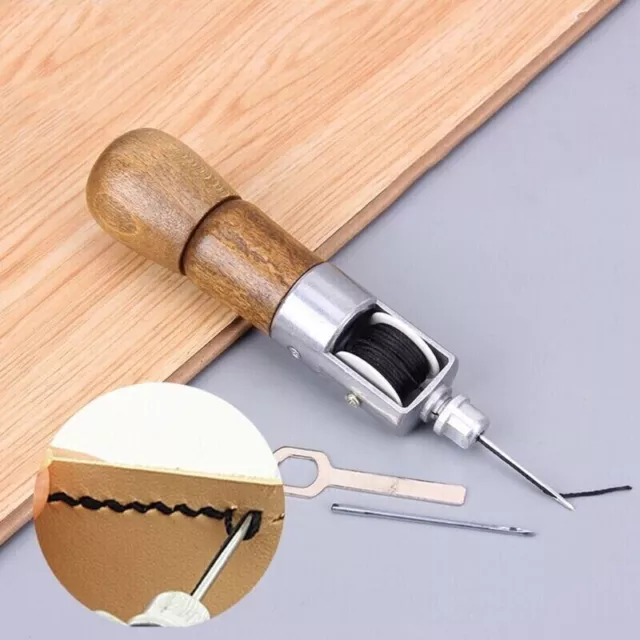Kit de rosca de cuero artesanal hágalo usted mismo cerradura chal de costura puntada agujas herramienta de tela de cuero 3