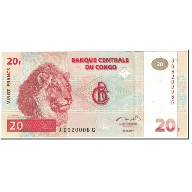 [#601260] Banknote, Congo Democratic Republic, 20 Francs, 1997, 1997-11-01, KM:8
