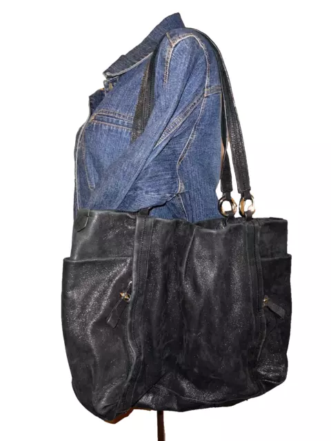 VINCE CAMUTO PURSE Metallic Black Nubuck Leather 2-strap Handbag ...