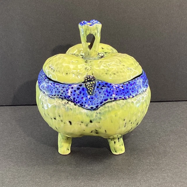 Yellow and blue lidded ceramic vessel box by Maria Annegarn