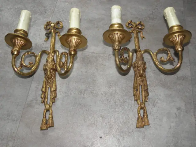 antique WALL SCONCE BRONZE old SCULPTURES LUXURIOUS French Gilt Cast lights Pair 2