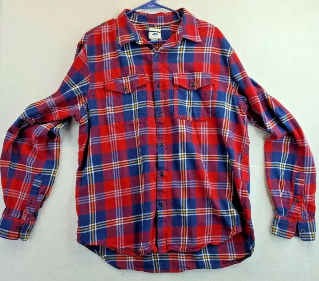 Old Navy Mens XL Red Plaid Long Sleeve Flannel Shirt