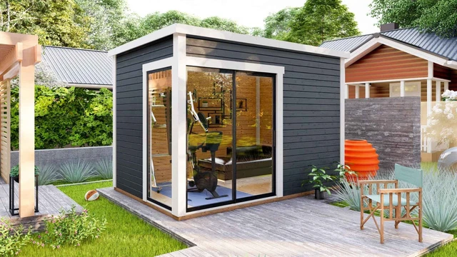 GARTENHAUS FLACHDACH HOLZ Modern mit Schiebetür 45mm 3.6x2.5M Freiburg